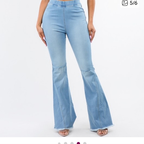 High Waist Denim Flare Pants - Picture 1 of 9